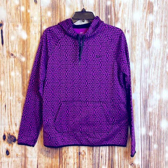 Nike Tops - NWOT NIKE | Therma Fit Black Purple spotted long sleeve hoodie sweatshirt M